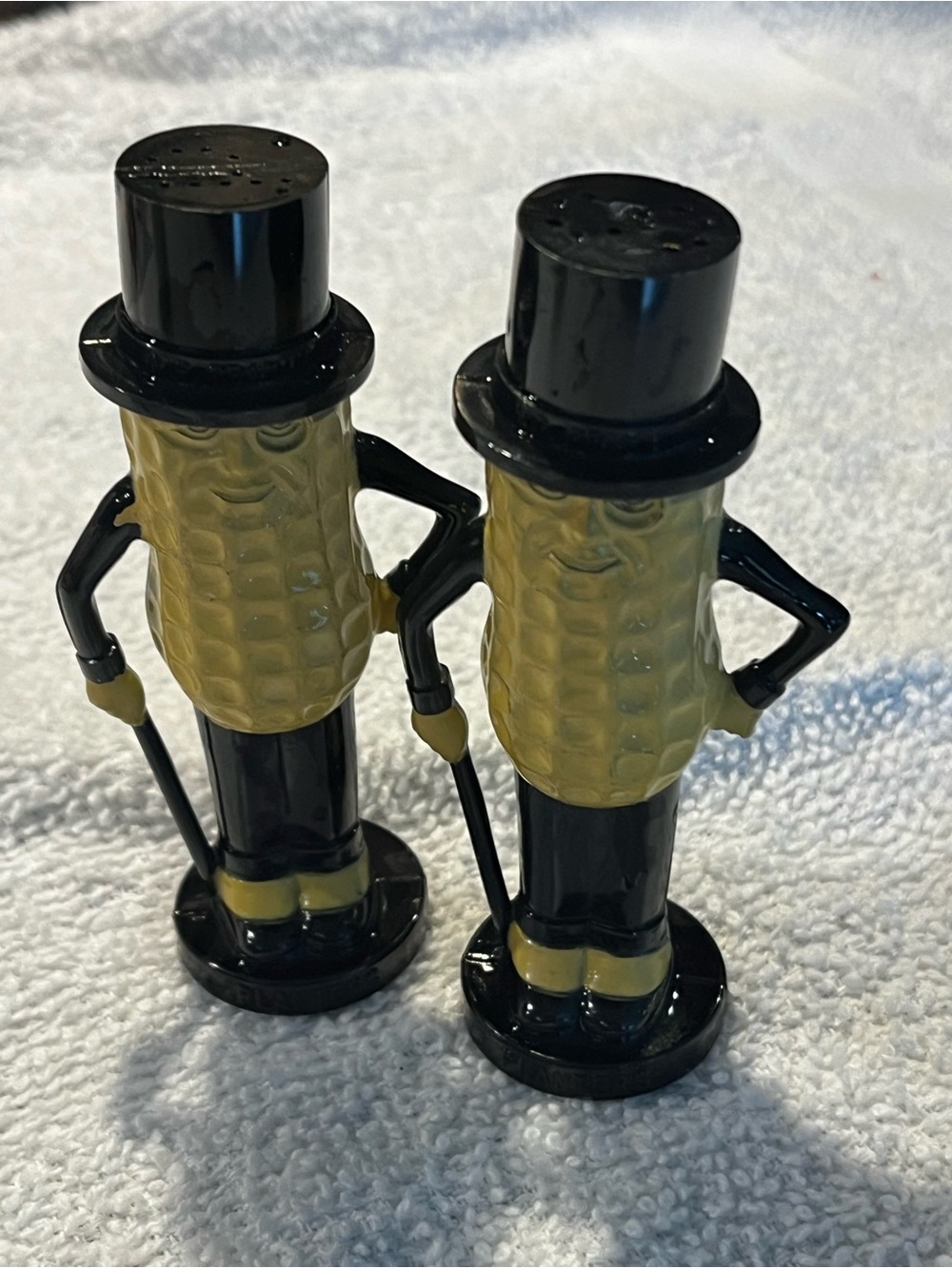 Vintage Mr. Peanut Plastic Salt and Pepper Shakers - Black & Yellow